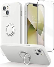 img 4 attached to MOBOSI IPhone 13 6,1-дюймовый силиконовый чехол с кольцевой подставкой, улучшенная защита камеры + защитная пленка для экрана, мягкая хлопковая подкладка Противоударный защитный чехол для всего тела - белый