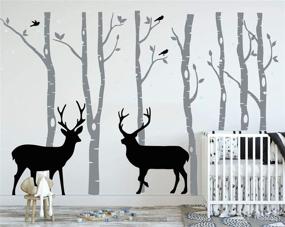 img 3 attached to Lucky Birch Tree Deer Wall Decal - Nursery Forest Removable Birch Trees Vinyl Sticker for Kids Bedroom Decor, Nursery Bedroom (Grey)
