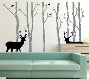 img 1 attached to Lucky Birch Tree Deer Wall Decal - Nursery Forest Removable Birch Trees Vinyl Sticker for Kids Bedroom Decor, Nursery Bedroom (Grey)
