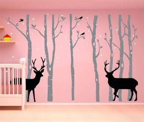 img 2 attached to Lucky Birch Tree Deer Wall Decal - Nursery Forest Removable Birch Trees Vinyl Sticker for Kids Bedroom Decor, Nursery Bedroom (Grey)