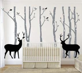 img 4 attached to Lucky Birch Tree Deer Wall Decal - Nursery Forest Removable Birch Trees Vinyl Sticker for Kids Bedroom Decor, Nursery Bedroom (Grey)