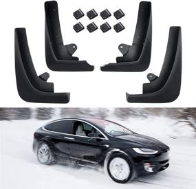 img 4 attached to Custom Fit Mud Flaps for Tesla Model X 2016-2021 - Splash Guards & ABS Mudflap Molded Front/Rear Fender Covers | Enhanced Automotive Accessories
