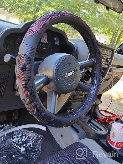 img 1 attached to 14.5-15 Inch D Shaped Steering Wheel Cover - Great Grip, 3D Honeycomb Anti-Slip Design & Flat Bottom: PINCTROT (Black/Red Stitch) review by Blake Clemons