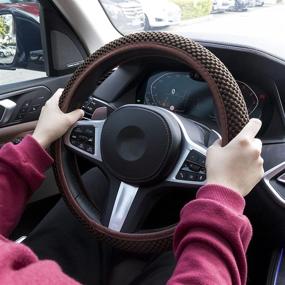 img 1 attached to 🚗 Car Stretch Elastic Steering Wheel Cover - Stylish Car Interior Accessories for Women & Men - Cute Western Steering Wheel Buddy - Breathable Microfiber Ice Silk - Anti-Slip, Odorless, Easy to Carry - Brown