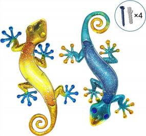 img 3 attached to 2-Piece Metal Gecko Outdoor Wall Decor - 15.2 Inches, Garden Art Hanging Glass Decoration For Patio Or Fence
