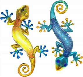img 4 attached to 2-Piece Metal Gecko Outdoor Wall Decor - 15.2 Inches, Garden Art Hanging Glass Decoration For Patio Or Fence