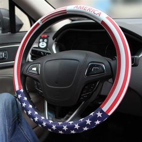 img 3 attached to Handmade American Flag Microfiber Leather Steering Wheel Cover 15 inch - Fashionable & Durable Anti-Slip Car Accessory for Women, Top Girl Car Accessory (Leather)