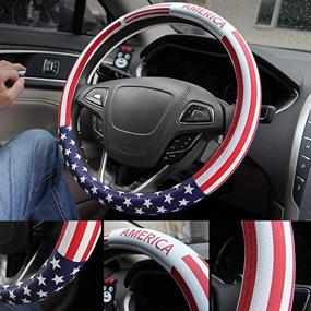 img 1 attached to Handmade American Flag Microfiber Leather Steering Wheel Cover 15 inch - Fashionable & Durable Anti-Slip Car Accessory for Women, Top Girl Car Accessory (Leather)