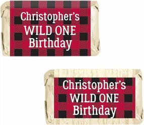 img 4 attached to Buffalo Plaid Lumberjack Mini Candy Bar Labels - 45 Personalized Stickers