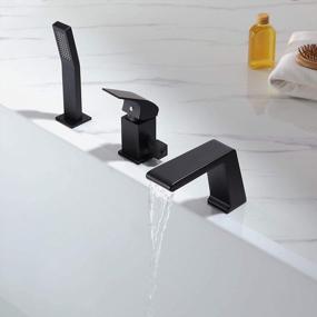 img 3 attached to BULUXE Waterfall Tub Filler Faucet With Hand-Held Shower. Widespread Bath Tub Faucet Set, Deck Mount 3-Holes Single-Handle Faucet Modern In Matte Black