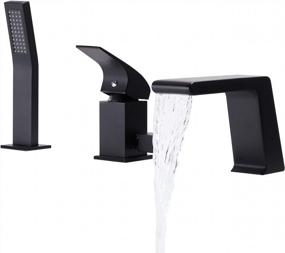 img 4 attached to BULUXE Waterfall Tub Filler Faucet With Hand-Held Shower. Widespread Bath Tub Faucet Set, Deck Mount 3-Holes Single-Handle Faucet Modern In Matte Black