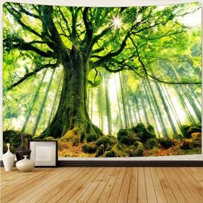 img 4 attached to Nature Forest Tree Of Life Wall Tapestry, UV Reactive Landscape Green Thick Tapestries For Bedroom Living Room Dorm Decor - 59.1" X 80