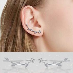 img 3 attached to Sterling Silver 14K White Gold Plated Olive Leaf Ear Crawler Cuff Climber Cartilage Earrings For Women
