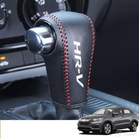 img 4 attached to Enhance Your Honda HR-V with Great-luck Genuine Leather Automatic Gear Shift Knob Cover - Red Stitches Edition