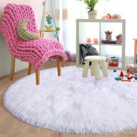 🔘 yoh super soft round shaggy rugs for girls bedroom, 5x5 feet white circle carpet for teens rooms, fuzzy plush area rug cute baby nursery room decor логотип