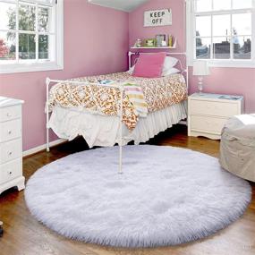 img 3 attached to 🔘 YOH Super Soft Round Shaggy Rugs for Girls Bedroom, 5x5 Feet White Circle Carpet for Teens Rooms, Fuzzy Plush Area Rug Cute Baby Nursery Room Decor