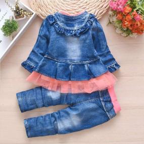 img 1 attached to 3-Piece Baby Girls Clothing Set: Long Sleeve Tee, Denim Jacket, And Jeans For Spring And Autumn By Peacolate