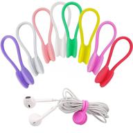 🔌 8pcs multicolor cord ties for electrical cords - heavy duty magnetic cable clips & silicone wraps - organize and manage desk cables with reusable usb cord clips & wire twist ties logo