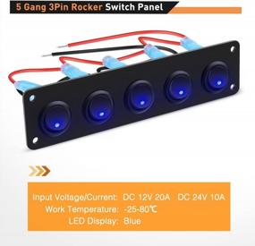 img 1 attached to Waterproof 5-Gang 3-Pin Rocker Switch Panel With 20A On/Off Blue Toggle Switch For Cars, Trucks, And Boats - 12V, Backed By 2-Year Warranty - By GOOACC