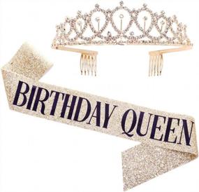 img 4 attached to Birthday Royalty: The Perfect "Birthday Queen" Sash & Rhinestone Tiara Kit For Women'S 21St And 30Th Birthday Celebrations (Gold Glitter With Black Lettering)