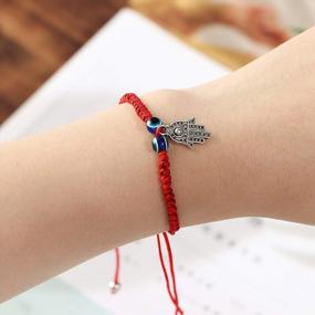 img 2 attached to Adjustable Braided Evil Eye Pendant Bracelet Anklet With Hand, Turtle And Elephant Charms For Men And Women In Red, Blue And Black Lines - Fashion Jewelry
