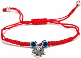 img 4 attached to Adjustable Braided Evil Eye Pendant Bracelet Anklet With Hand, Turtle And Elephant Charms For Men And Women In Red, Blue And Black Lines - Fashion Jewelry