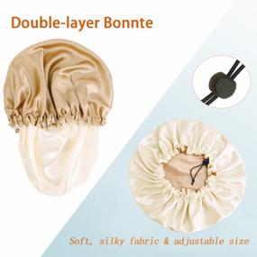 img 1 attached to Adjustable Double-Layered Satin Silk Bonnet For Curly Hair, Braids And Sleeping - Large Women'S Bonnet For Hair Protection