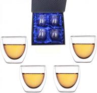 set of 4 double walled glass shot glasses and espresso cups - 3 oz. each with gift box by amlong crystal logo