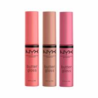 nyx professional makeup butter gloss - pack of 3 lip gloss (angel food cake, creme brulee, madeleine) logo