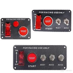 img 1 attached to 🏎️ 5-in-1 Carbon Fiber Ignition Starter Switch Panel: 12V Ignition Switch for Racing Car with Engine Push Button, LED Toggle Switches - Ideal for RVs, Trucks, and Race Cars