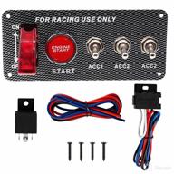 🏎️ 5-in-1 carbon fiber ignition starter switch panel: 12v ignition switch for racing car with engine push button, led toggle switches - ideal for rvs, trucks, and race cars logo