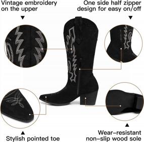img 1 attached to SHIBEVER Ковбойские сапоги для женщин, широкие сапоги до середины икры в стиле вестерн, ковбойские сапоги, вышитые ботинки на молнии с острым носком на каблуке