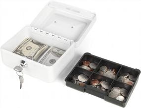 img 3 attached to Small Cash Box With Key Lock, Decaller Portable Metal Money Box With Double Layer & 2 Keys For Security, White, 6 1/5" X 5" X 3", QH1504XS
