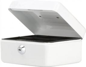 img 4 attached to Small Cash Box With Key Lock, Decaller Portable Metal Money Box With Double Layer & 2 Keys For Security, White, 6 1/5" X 5" X 3", QH1504XS
