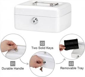 img 1 attached to Small Cash Box With Key Lock, Decaller Portable Metal Money Box With Double Layer & 2 Keys For Security, White, 6 1/5" X 5" X 3", QH1504XS