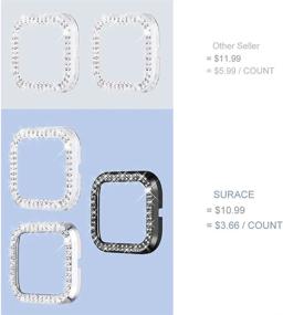 img 1 attached to Surace, совместимый с чехлом Fitbit Versa 3, защитный чехол Bling Crystal Diamond Frame, совместимый с смарт-часами Fitbit Versa 3 (3 упаковки, черный / серебристый / прозрачный)