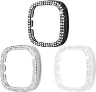 surace, совместимый с чехлом fitbit versa 3, защитный чехол bling crystal diamond frame, совместимый с смарт-часами fitbit versa 3 (3 упаковки, черный / серебристый / прозрачный) логотип
