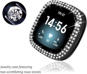 img 2 attached to Surace, совместимый с чехлом Fitbit Versa 3, защитный чехол Bling Crystal Diamond Frame, совместимый с смарт-часами Fitbit Versa 3 (3 упаковки, черный / серебристый / прозрачный)
