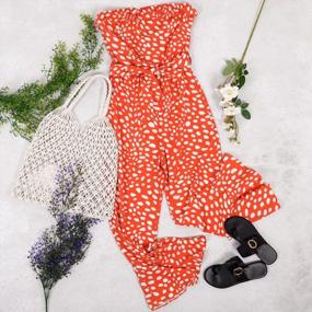 img 1 attached to Anna-Kaci Women'S Sexy Polka Dot Tube Top Jumpsuit W/ Off Shoulder & Wide Flared Leg Chiffon Romper Belt