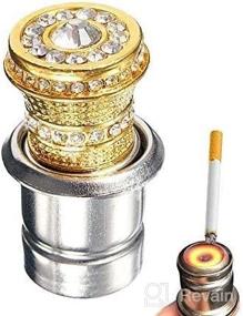 img 4 attached to Bling Crystal Car Cigarette Lighter: Rhinestone Auto Interior Accessory, Car Charger & Decoration, Gold - EING