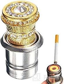 img 1 attached to Bling Crystal Car Cigarette Lighter: Rhinestone Auto Interior Accessory, Car Charger & Decoration, Gold - EING