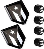 2 pack puerto rico flag emblem 3d black shield car accessory w/bonus 4 valve stem caps - dsycar logo