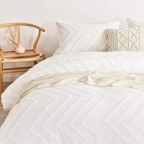 img 1 attached to Nanko Queen Comforter Set White Tufted Jacquard Boho Soft Shabby Chic Reversible Down Alternative Microfiber Bedding - All Season Duvet And 2 Pillowcases Farmhouse Bed Sets Women Men Size 88 X 90 3Pc