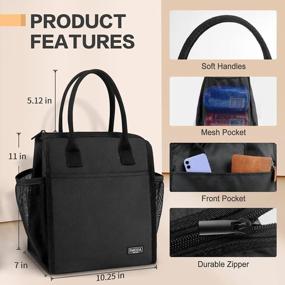 img 3 attached to Insulated Lunch Bag Women: Fmeida Reusable Black Lunch Bag With Large Side Pockets, Leakproof Womens Thermal Adult Lunchbag For Office Work Travel Picnic Bolsa De Almuerzo