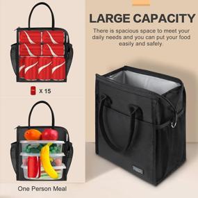 img 2 attached to Insulated Lunch Bag Women: Fmeida Reusable Black Lunch Bag With Large Side Pockets, Leakproof Womens Thermal Adult Lunchbag For Office Work Travel Picnic Bolsa De Almuerzo