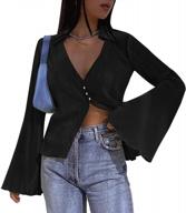 шикарно и стильно: женская блуза zeagoo с пуговицами спереди, расклешенными рукавами и глубоким v-образным вырезом логотип