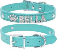 didog smooth pu leather custom dog collars with rhinestone personalized name letters,fit small medium dogs,blue,xs size logo