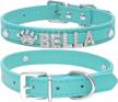 didog smooth pu leather custom dog collars with rhinestone personalized name letters,fit small medium dogs,blue,xs size logo
