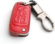 wfmj leather for chevrolet camaro cruze sonic buick gmc flip 5 buttons key fob case cover chain (red) logo