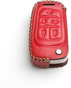 img 2 attached to WFMJ Leather For Chevrolet Camaro Cruze Sonic Buick GMC Flip 5 Buttons Key Fob Case Cover Chain (Red)